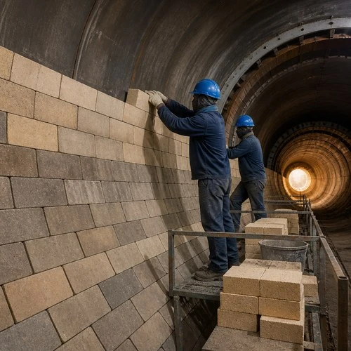 rotary-kiln-interior-brick-lining-installation-workers rotary-kiln-interior-brick-lining-installation-workers